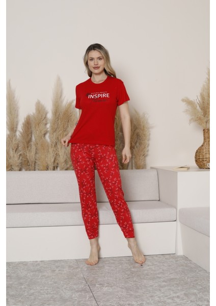 Yazlık Suprem Sarmaşık Desen Kadın Pijama Takım