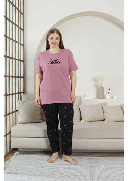 Büyük Beden Kadın Pamuklu Geniş Pijama Takımı Alt Baskılı