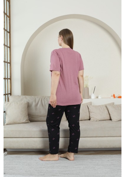 Büyük Beden Kadın Pamuklu Geniş Pijama Takımı Alt Baskılı modelleri