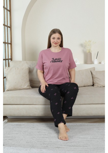 Büyük Beden Kadın Pamuklu Geniş Pijama Takımı Alt Baskılı fırsatları