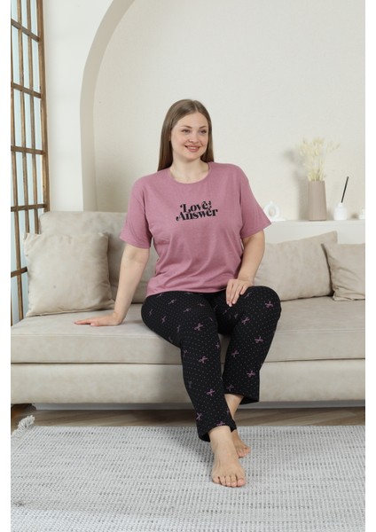 Büyük Beden Kadın Pamuklu Geniş Pijama Takımı Alt Baskılı indirimleri