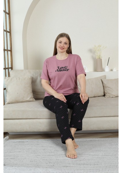 Büyük Beden Kadın Pamuklu Geniş Pijama Takımı Alt Baskılı