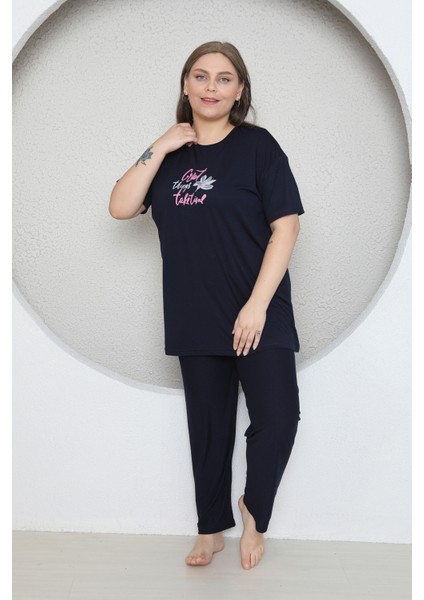 Büyük Beden Likralı Ring Viskon Kısa Kol Yazlık Pijama Takım modelleri