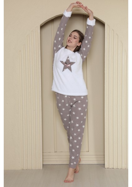 Yıldız Desenli Wellsoft Uzun Kollu Kışlık Kadın Pijama Takımı fiyatları