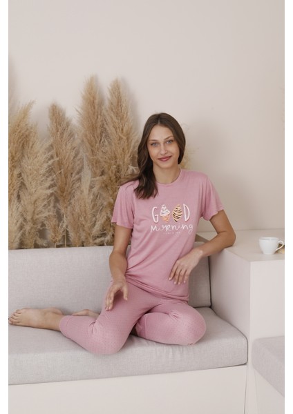 Penye O Yaka Kısa Kol Kadın Regular Pijama Takım %100 Pamuk Manşetli Paça fiyatları