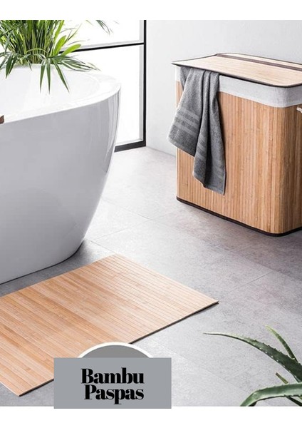 70 x 45 cm Bambu Banyo Paspası • Yıkanabilir Bambu Paspas • Bambu Yolluk Banyo • %100 Bambu