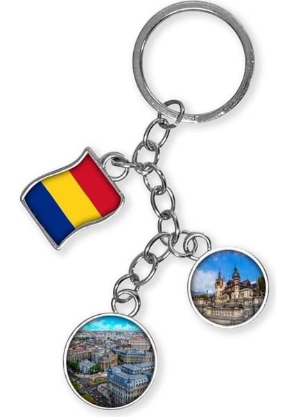 Romanya Üçlü Epoksi Metal Çift Taraflı Damla Anahtarlık Romania