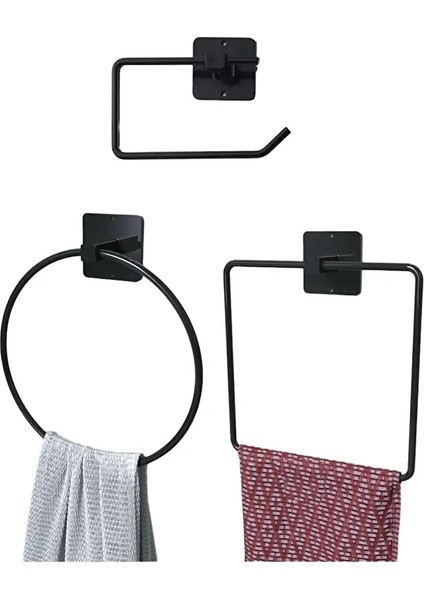 Yapışkanlı Tuvalet Kağıdı Tutucu+Kare ve Yuvarla Havlu Tutucu Askısı