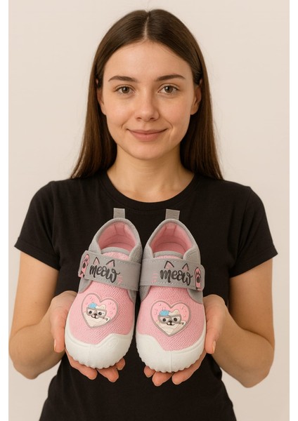 Kalp Baskılı Kız Çocuk Panduf Pembe