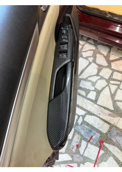 Honda Civic Fc5 Fk7 2017-2020 Iç Kapı Kol Dayama Karbon Fiber Tam Set 4 Adet Ön 4 Adet Arka