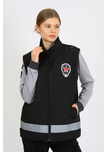 Yeni Tip Güvenlik Bayan Kışlık Içi Kapitoneli Siyah Yelek (Armalı, Baskılı)