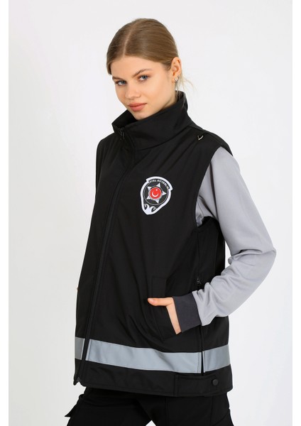 Yeni Tip Güvenlik Bayan Kışlık Içi Kapitoneli Siyah Yelek (Armalı, Baskılı)
