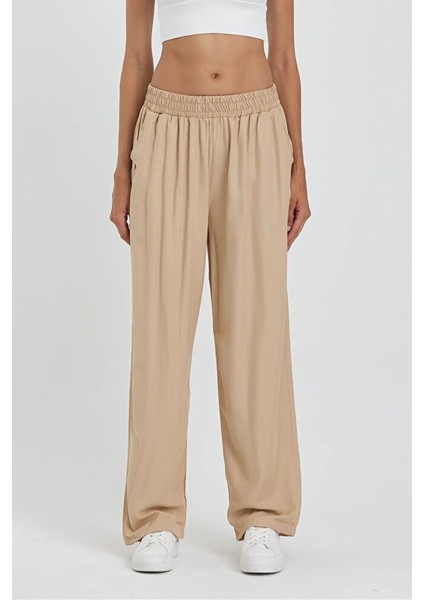Kadın Beli Lastikli Cepli Bol Paça Viskon Pantolon fiyatları