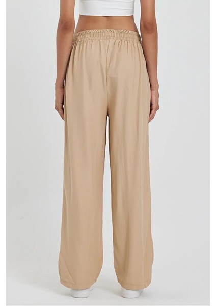 Kadın Beli Lastikli Cepli Bol Paça Viskon Pantolon indirimleri