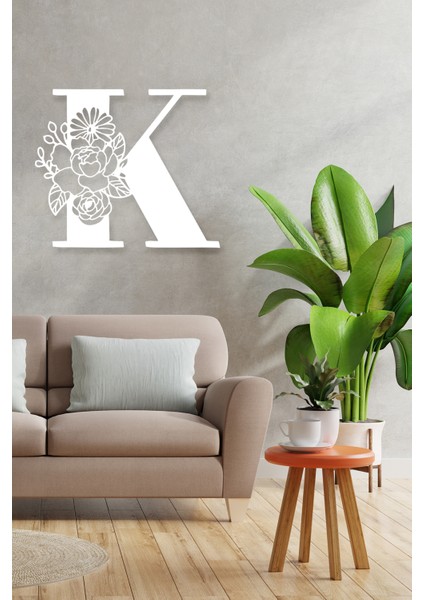 Çiçekli ''k'' Harfi Metal Tablo