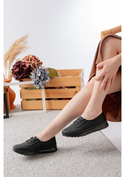 Kadın Ciltli Lastikli Detaylı Anne Ayakkabısı Günlük Ayakkabı Babet modelleri
