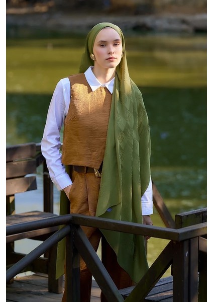 Yeşil Ed Scarf Welness Monogram Desen Şal