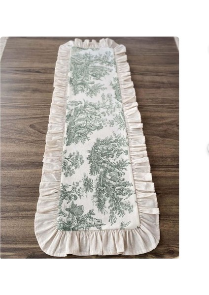 Fransız Soylusu Fırfırlı Vintage Yeşil Runner