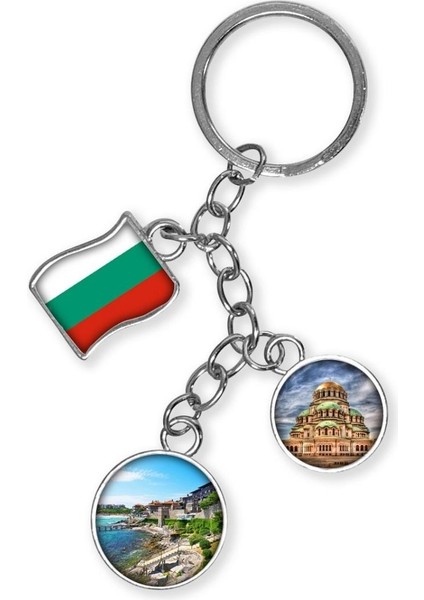 Bulgaristan Üçlü Epoksi Metal Çift Taraflı Damla Anahtarlık Bulgaria