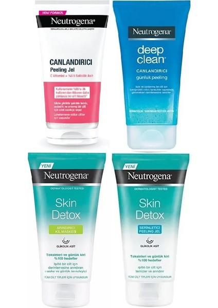 Canlandırıcı Günlük Peeling Jel ve Skin Detox Jel ve Kil Maskesi 4'lü Set