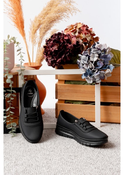 Kadın Ciltli Lastikli Detaylı Anne Ayakkabısı Günlük Ayakkabı Babet fırsatları