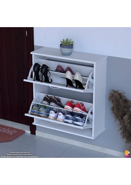 UMAY Asma Kapı Önü 72 x 78 x 25,5 cm’lik 2 Düşer Kapak 4 Göz Bölmeli Ayakkabılık