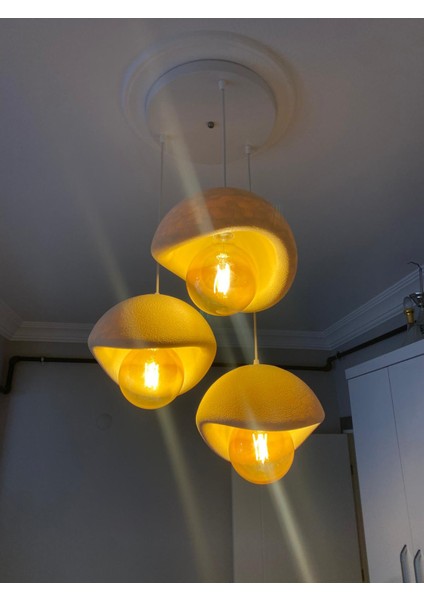 Beton Avize Modern Şık Iskandinav Tarz Krem 3 Başlıklı (Beton Görünümlü Plastik) Ampul Hediyeli fiyatları