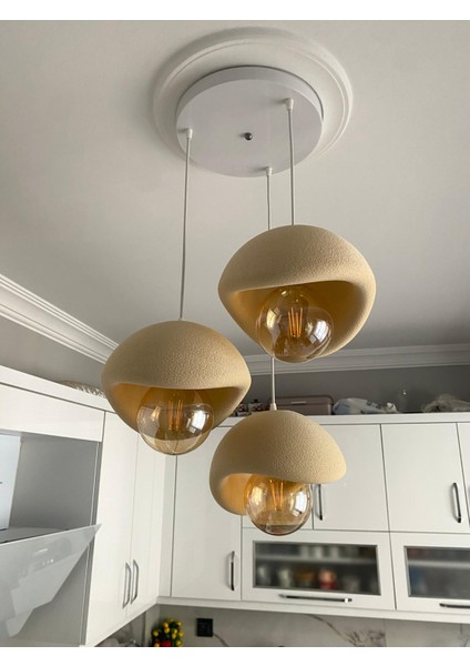 Beton Avize Modern Şık Iskandinav Tarz Krem 3 Başlıklı (Beton Görünümlü Plastik) Ampul Hediyeli fırsatları