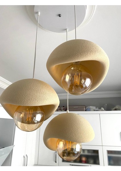 Beton Avize Modern Şık Iskandinav Tarz Krem 3 Başlıklı (Beton Görünümlü Plastik) Ampul Hediyeli indirimleri