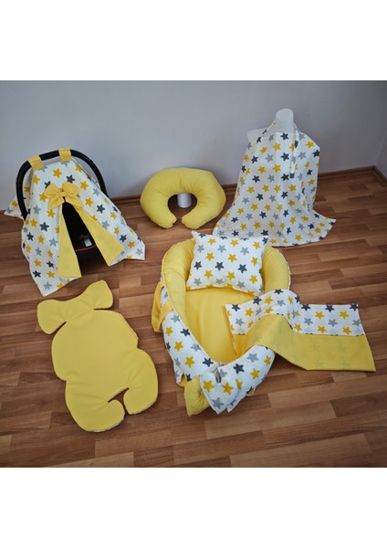 Sarı Yıldız Sarı Oval Yataklı 7 Parça Babynest Seti