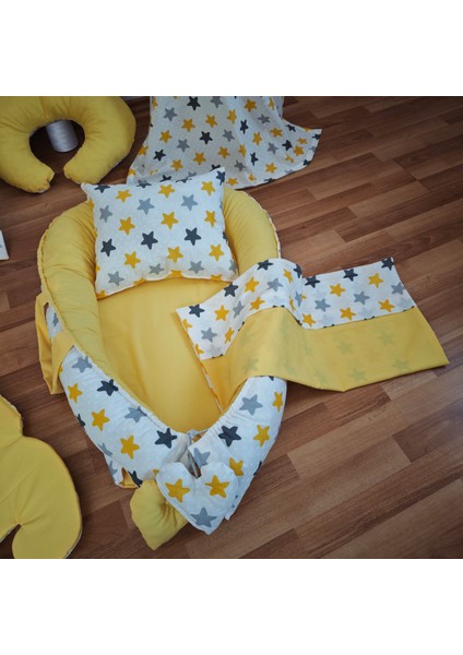 Sarı Yıldız Sarı Oval Yataklı 7 Parça Babynest Seti modelleri