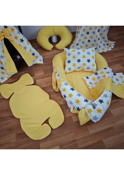 Sarı Yıldız Sarı Oval Yataklı 7 Parça Babynest Seti indirimleri