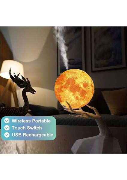 3 Renkli Ay Işığı Gece Lambası ve Hava Oda Nemlendirici Buhar Makinesi Cihazı 880 ml Su Hazneli fırsatları