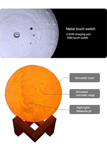 3 Renkli Ay Işığı Gece Lambası ve Hava Oda Nemlendirici Buhar Makinesi Cihazı 880 ml Su Hazneli