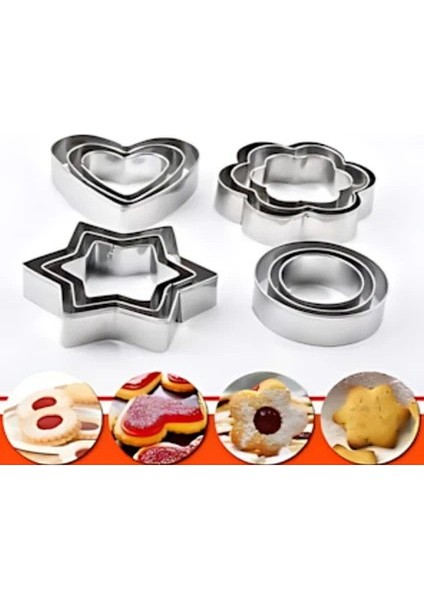 12 Parça Şekilli Kurabiye Kalıbı-Paslanmaz Çelik