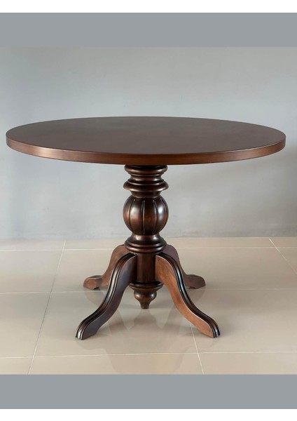 Elegansia Tek Ayaklı Yuvarlak Masa, Masif Ahşap Ayak, Klasik Tasarım