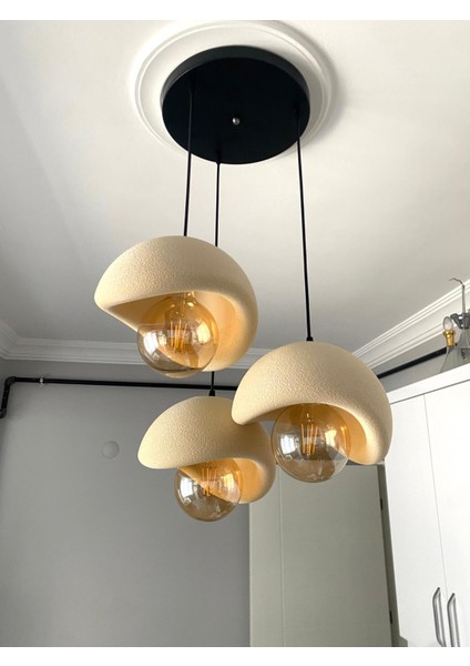 Beton Avize Modern Şık Iskandinav Tarz Krem 3 Başlıklı (Beton Görünümlü Plastik) Ampul Hediyeli indirimleri