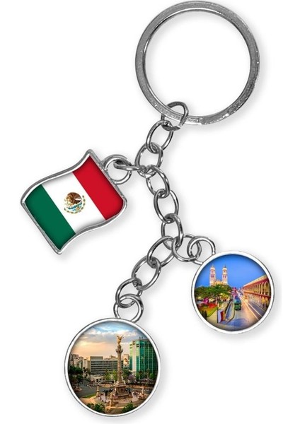 Meksika Üçlü Epoksi Metal Çift Taraflı Damla Anahtarlık Mexico