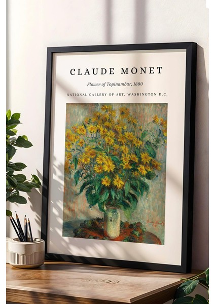 Claude Monet Flower Of Topinambur Çerçeveli Tablo - Yer Elması Çiçeği Eklektik Tarz Duvar Dekoru fiyatları