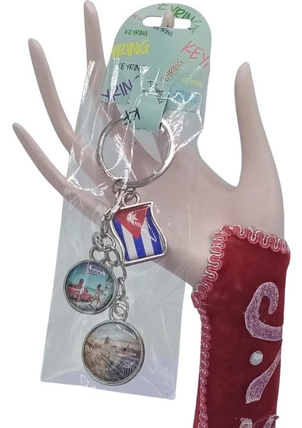 Küba Üçlü Epoksi Metal Çift Taraflı Damla Anahtarlık Cuba fiyatları