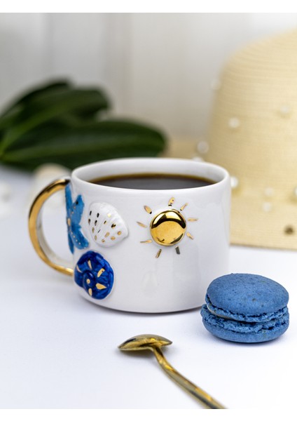 24K Altın Süslemeli Okyanus Temalı El Yapımı Seramik Mug