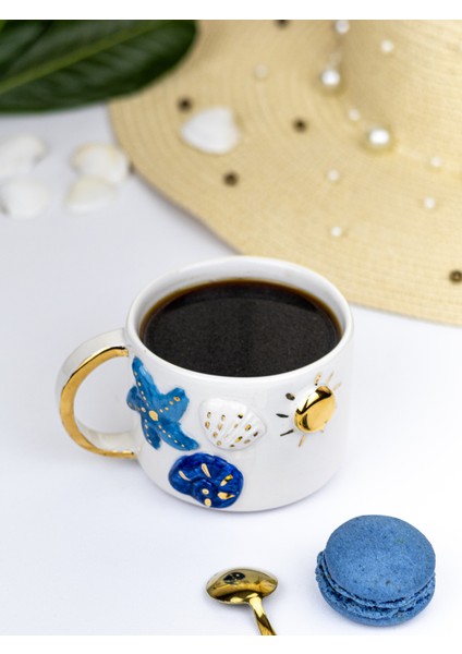 24K Altın Süslemeli Okyanus Temalı El Yapımı Seramik Mug fiyatları