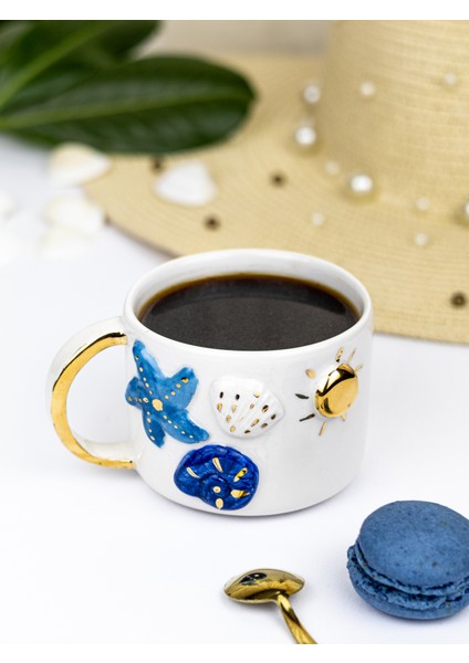 24K Altın Süslemeli Okyanus Temalı El Yapımı Seramik Mug modelleri