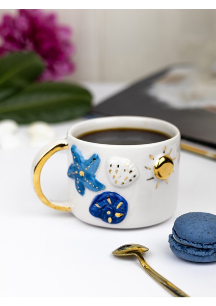 24K Altın Süslemeli Okyanus Temalı El Yapımı Seramik Mug fırsatları