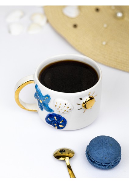 24K Altın Süslemeli Okyanus Temalı El Yapımı Seramik Mug indirimleri