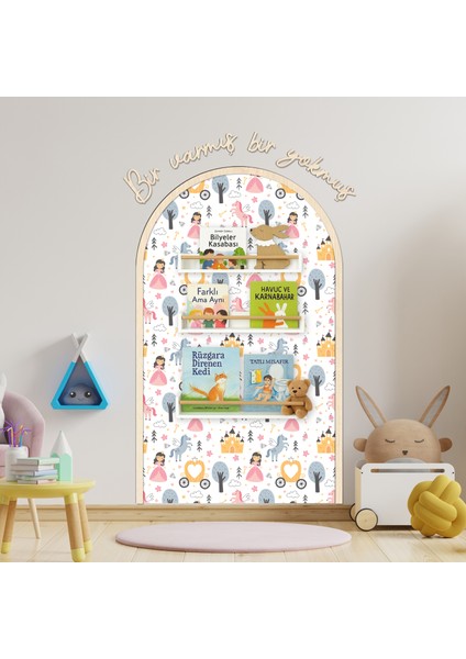 Çocuk-Bebek Odası Dekoru, Duvar Stickeri, Bir Varmış Bir Yokmuş Yapışkan Yazı, Çerçeve, Kitap Köşesi, Barbi Temalı