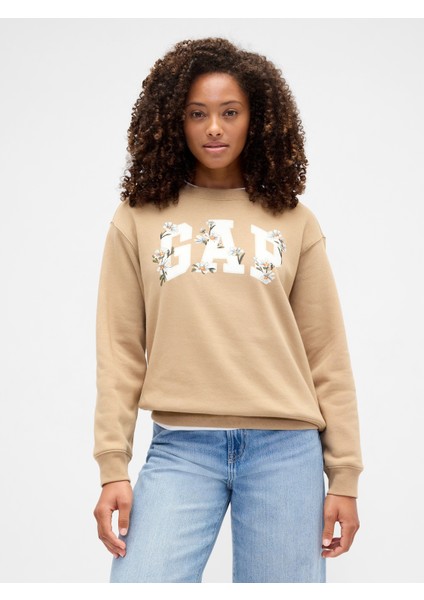 Kadın Bej Relaxed Gap Logo Sweatshirt