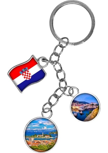 Hırvatistan Üçlü Epoksi Metal Çift Taraflı Damla Anahtarlık Croatia