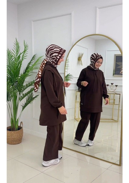 Kadın 2'li Tunik Pantolon Takım, Kapüşonlu Sweat Tunik,pantolon Set fırsatları