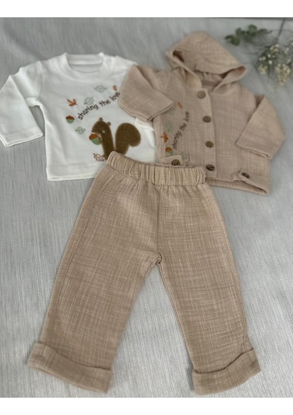 Erkek Bebek/çocuk Ceketli 3'lü Takım - Bej